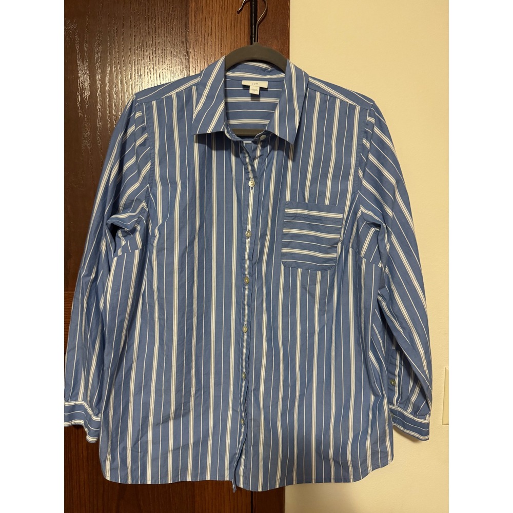 J. Jill Womens Blue White Striped Cotton Button Down Shirt Size L RN 97641